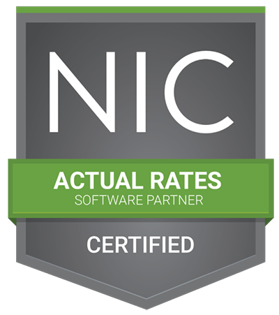 The logo of NIC Actual Rates Software Partner in a green and gray graphic.