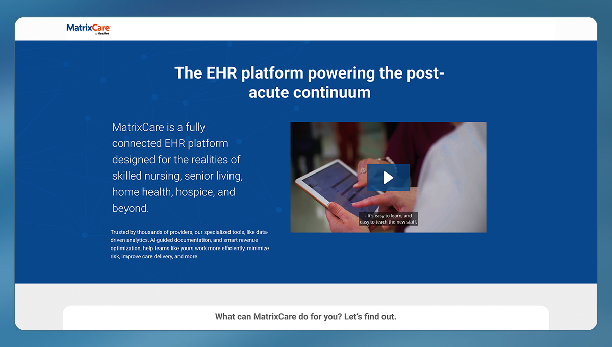 A screenshot of MatrixCare